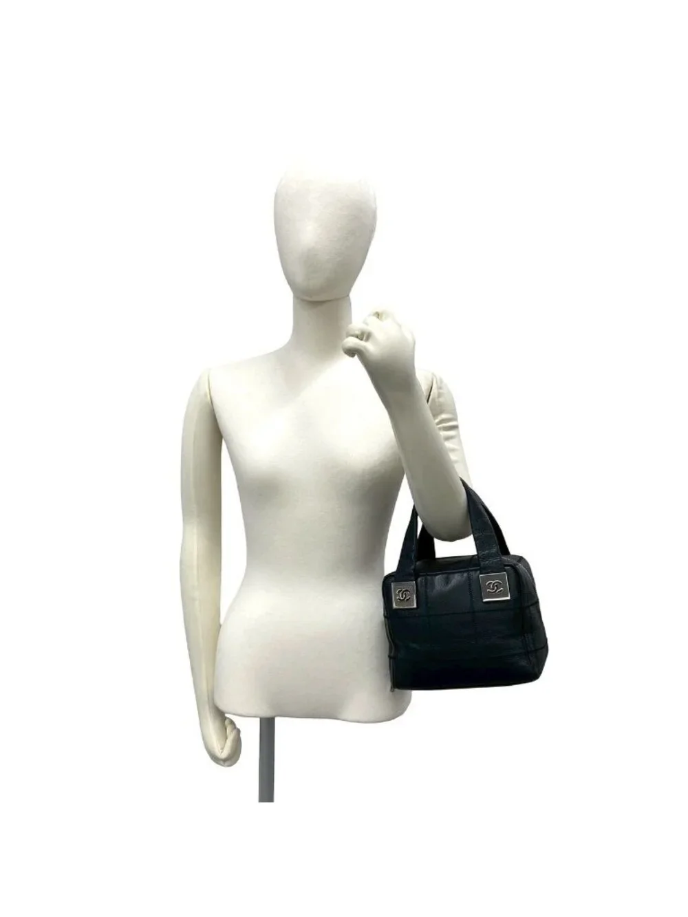 Chanel With Card Choco Bar Caviar Leather Mini Boston Bag Black